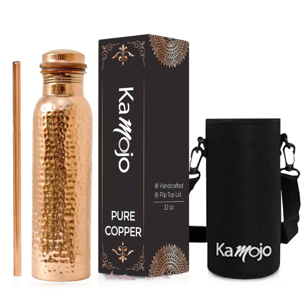 Kamojo Copper Water Bottle for Drinking - Hammered Pure