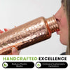 Image of Kamojo Copper Water Bottle for Drinking - Hammered Pure Copper Water Bottle with Leak Proof Copper Lid Removable Insulating Sleeve & Copper Straw - Handcrafted Copper Bottle for Men & Women 32 fl oz