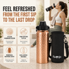 Image of Copper Water Bottle Anti-Bacterial - Push Button Sports Lid - Removable Insulated Neoprene Sleeve and Optional Copper Straw
