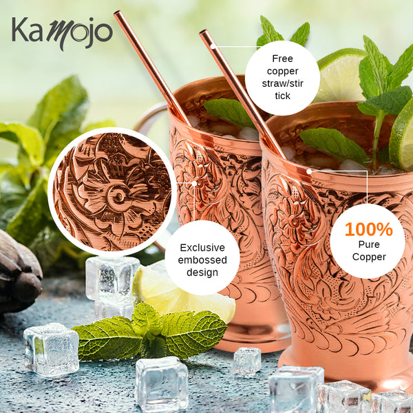 Embossed Exclusive Moscow Mule Copper Mugs Gift Set of 2 – Kamojo