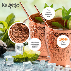 Embossed Exclusive Moscow Mule Copper Mugs Gift Set of 4