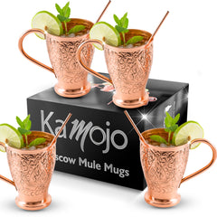 Embossed Exclusive Moscow Mule Copper Mugs Gift Set of 4