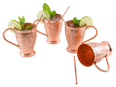 2 Sets Embossed Exclusive Moscow Mule Copper Mugs Gift Set of 4