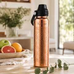 Kamojo Copper Water Bottle, Hammered & Etched Bundle, 2 x 32 oz, with Straws & Sleeves