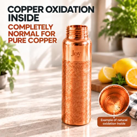 Kamojo Copper Water Bottle, Hammered & Etched Bundle, 2 x 32 oz, with Straws & Sleeves