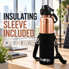 Image of Kamojo Copper Water Bottle, Hammered & Etched Bundle, 2 x 32 oz, with Straws & Sleeves