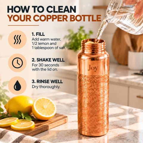 Kamojo Copper Water Bottle, Hammered & Etched Bundle, 2 x 32 oz, with Straws & Sleeves