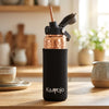 Image of Copper Water Bottle Anti-Bacterial - Push Button Sports Lid - Removable Insulated Neoprene Sleeve and Optional Copper Straw