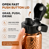 Image of Copper Water Bottle Anti-Bacterial - Push Button Sports Lid - Removable Insulated Neoprene Sleeve and Optional Copper Straw