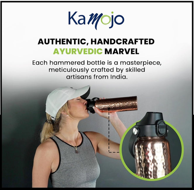 Copper Water Bottle Anti-Bacterial - Push Button Sports Lid