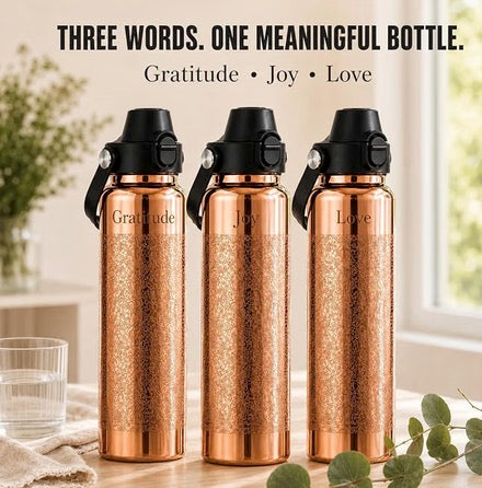 Kamojo Pure Copper Water Bottle for Drinking – Etched Handcrafted Design, Flip-Top Push Button Lid, Copper Straw & Insulating Sleeve – Ayurvedic Cup