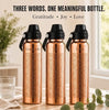 Image of Kamojo Pure Copper Water Bottle for Drinking – Etched Handcrafted Design, Flip-Top Push Button Lid, Copper Straw & Insulating Sleeve – Ayurvedic Cup