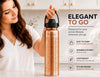 Image of Kamojo Pure Copper Water Bottle for Drinking – Etched Handcrafted Design, Flip-Top Push Button Lid, Copper Straw & Insulating Sleeve – Ayurvedic Cup
