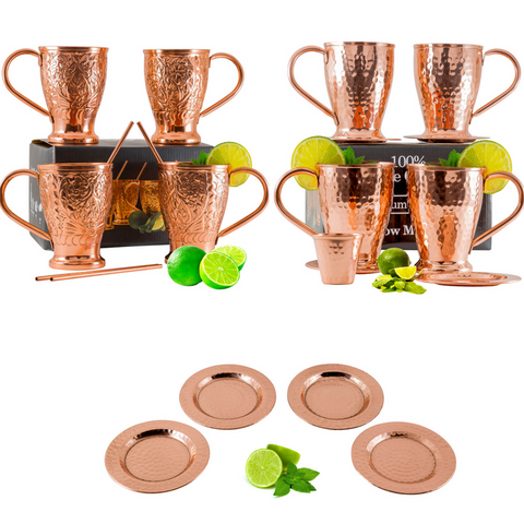 Moscow Mule Copper Mugs Party Pack - Coasters, Straws & Shot Glass.