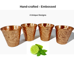 Pure Copper Embossed Shot Glass Collection Set of 4