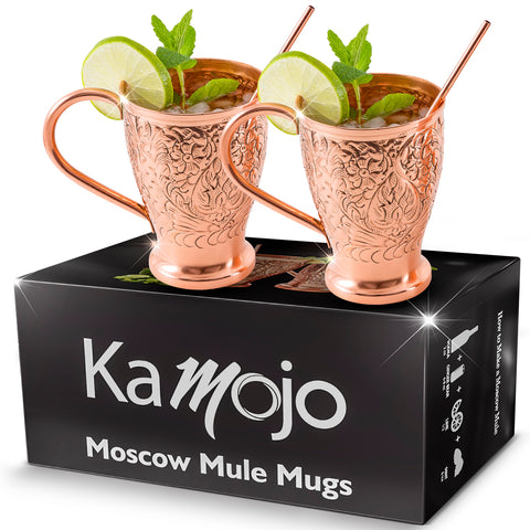Embossed Exclusive Moscow Mule Copper Mugs Gift Set of 2