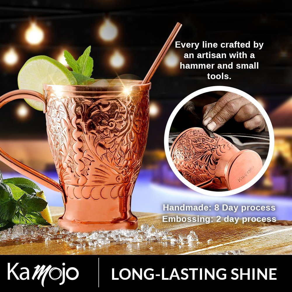 Embossed Exclusive Moscow Mule Copper Mugs Gift Set of 4