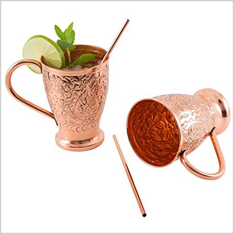 Embossed Exclusive Moscow Mule Copper Mugs Gift Set of 2
