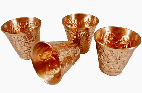 Pure Copper Embossed Shot Glass Collection Set of 4
