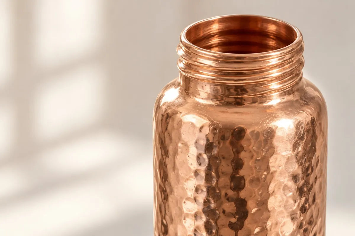 Close-up of the open bottle neck showing copper inside